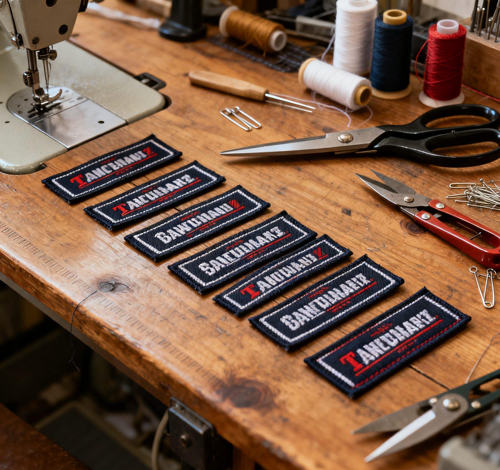 Small quantity custom woven labels prepared for fashion collection.